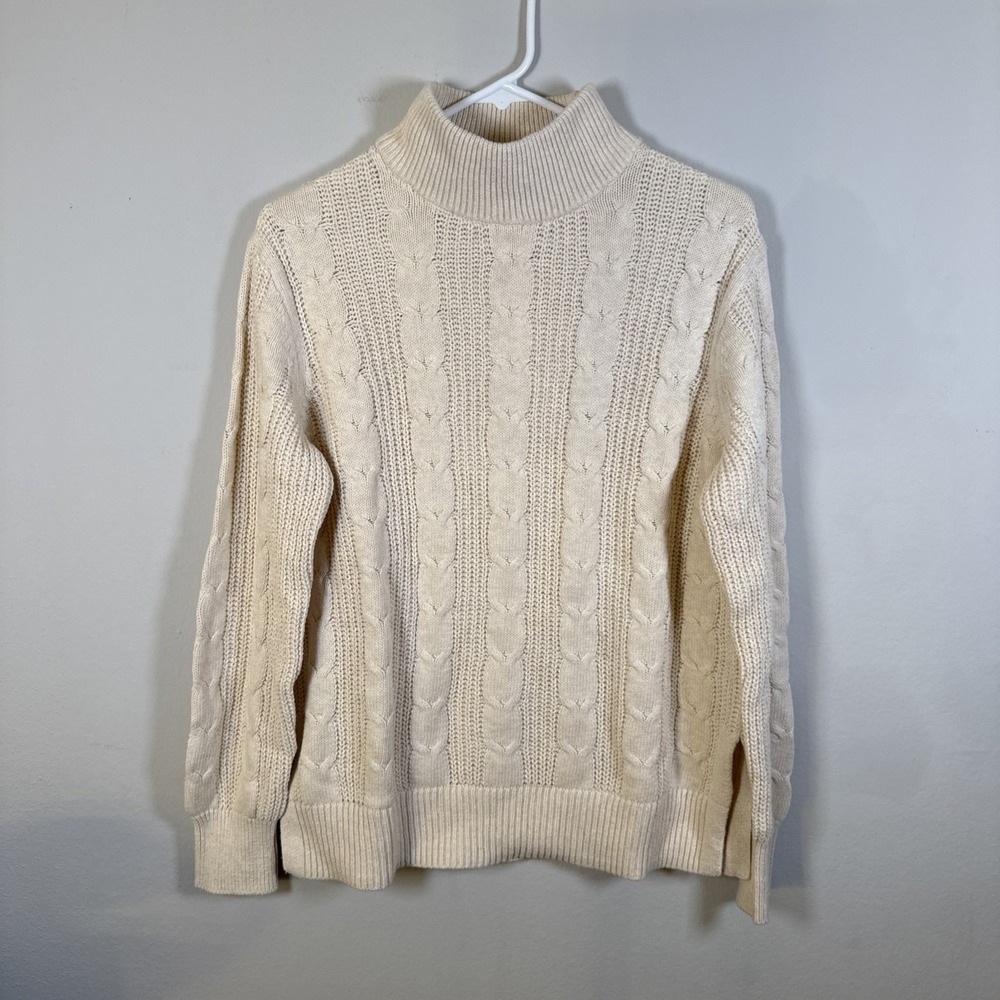 BANANA‎ REPUBLIC Dress M Cable Knit Sweater Turtleneck Cozy Tunic Off White
